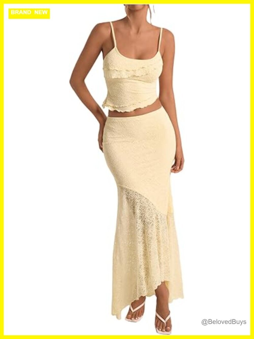 Ruffle Trim Cami Crop Top and Low Rise Maxi Skirt Set
